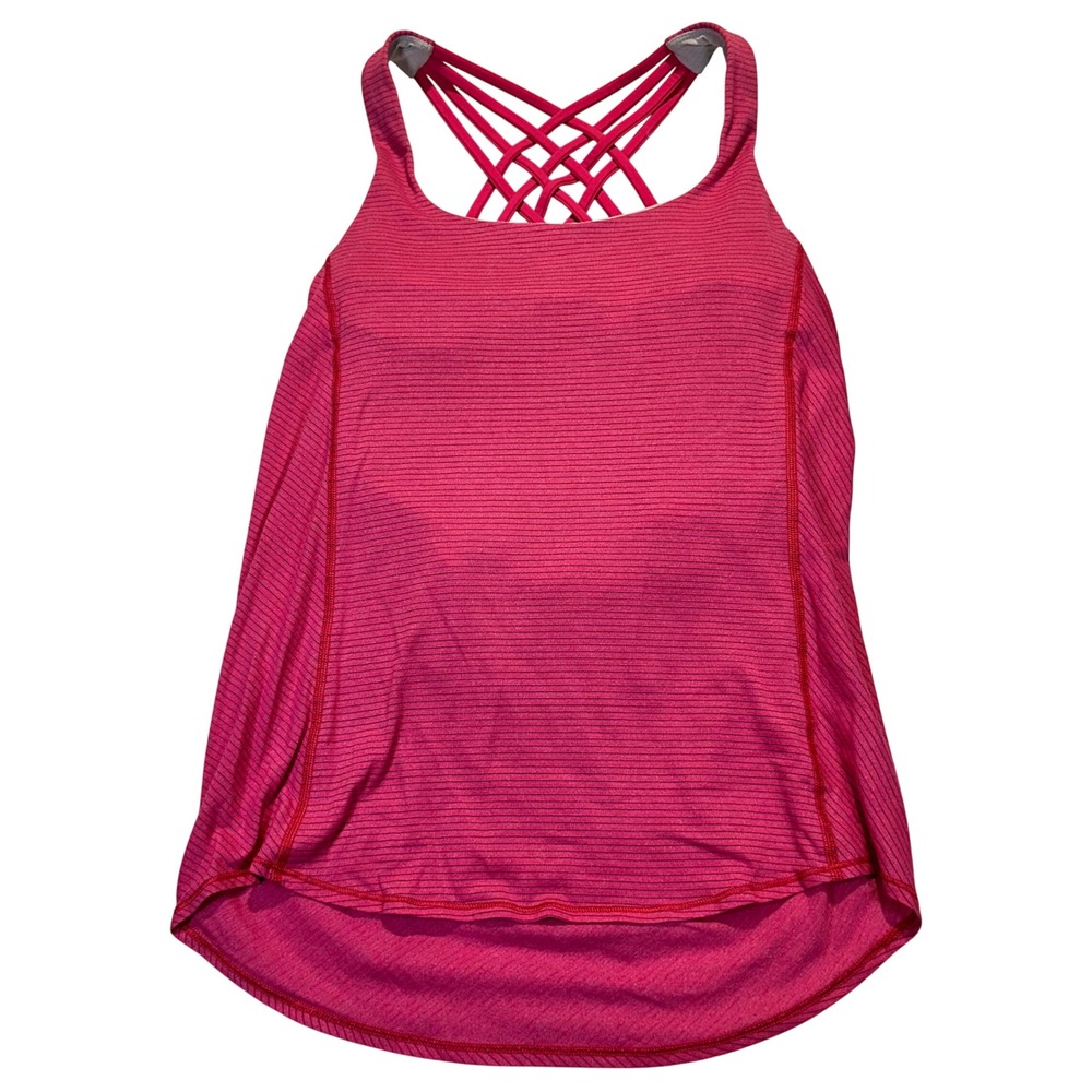 Lululemon Wild Tank Top Womens 6 Pink Striped Strappy Back Yoga Athletic Wear